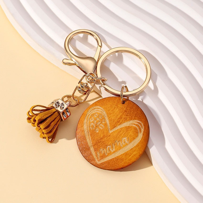 Wholesale Mother's DayMAMA Colorful Wooden Sign Tassel Keychain